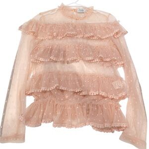 Stretch lace sheer ruffled romantic long sleeve girly blouse. Danity Paris.